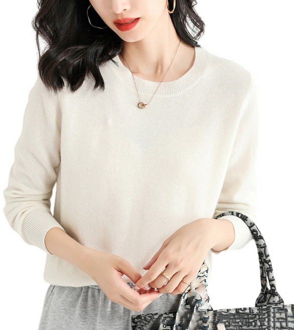 여성용 베이직 라운드넥 니트 긴팔티 부드러운 간절기 데일리룩 티셔츠 Knitted T-shirt D8378