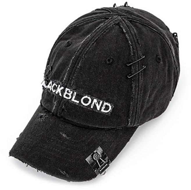 블랙블론드 비비디 크로스 데미지 커스텀 데님 캡 (블랙)