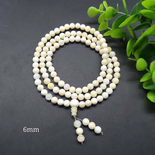 泓潤 精選天然硨磲 108顆佛珠 6mm, 白硨磲,S, 1個