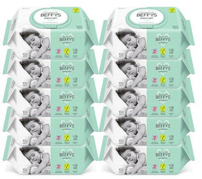 기타베피스 젠틀 소프트 (캡) 물티슈 100매10팩, 60g, 100매, 10개