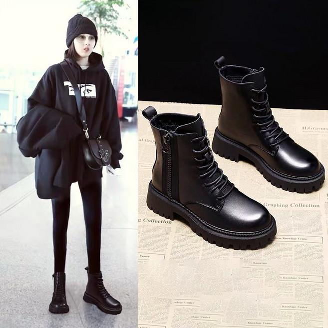ANYOU 여성용 가을 겨울 데일리 마틴부츠 지퍼 워커 따뜻한 기모 부츠
