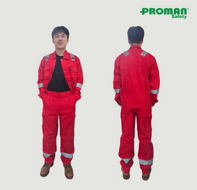티엠에스 작업복 FRJW-071 투피스 안전작업복 산업용 다목적용 봄.가을 겨울용 빨강, 1개