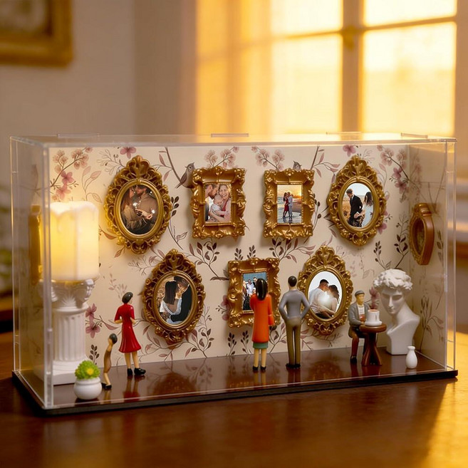 Henkgo DIY Mini Museum of Us Silhouette Shadow Box Frame Kit with 9 Mini Gold Frames & 5 Figurines, Henkgo DIY Mini Museum of Us S