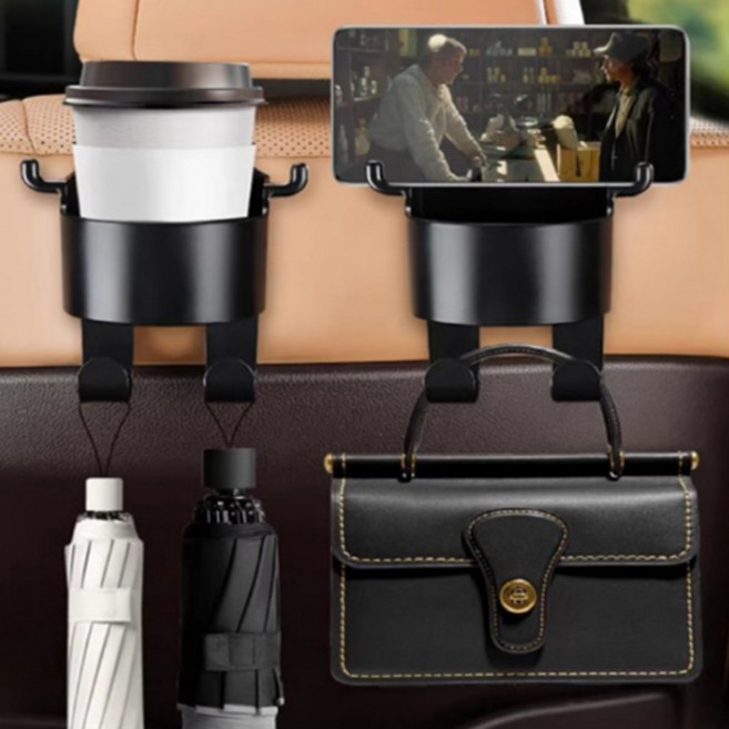 차량뒷자석 헤드레스트 다용도 핸드폰거치 컵홀더와 멀티 hook 걸이 세트, 컵걸이2개