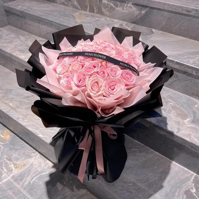 99朵玫瑰花束 鮮花 求婚 表白 生日禮物, 1個, 33朵粉玫瑰花束