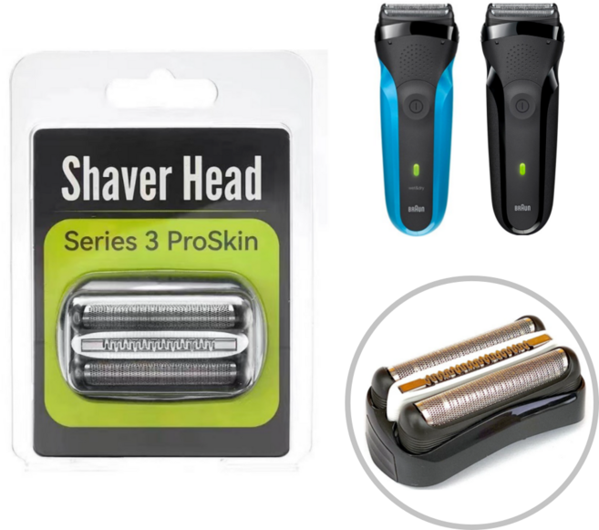 어썸케이 브라운 3 시리즈 면도날 호환 세트, 32B, 블랙+화이트, 1개