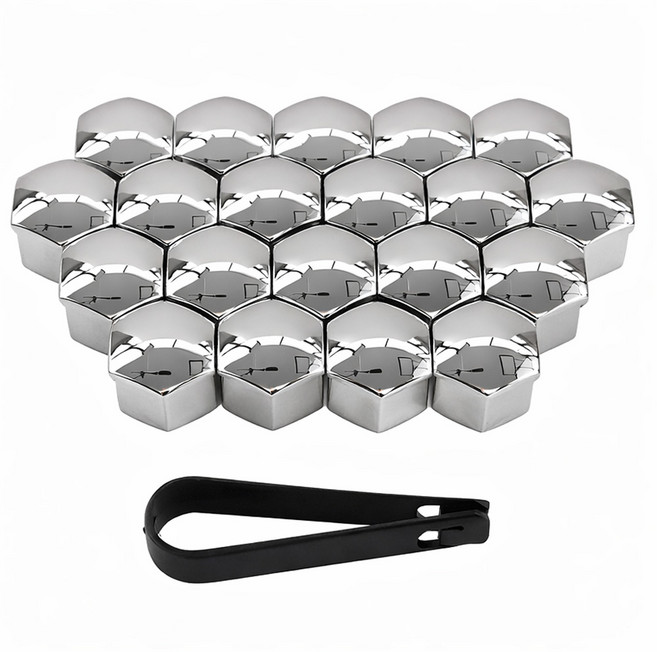 차량 휠 너트 보호 가드 21mm 휠캡 휠커버, 실버 휠캡20개+탈착집게1개, 1세트