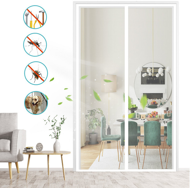 일체형 자석 프리미엄 모기장 자흡 커튼형 자석 방충망문, 하얀색-A