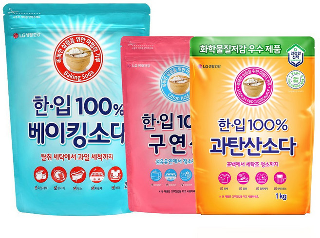 한.입 100% 베이킹소다 2kg + 과탄산소다 1kg + 구연산 1kg, 1세트