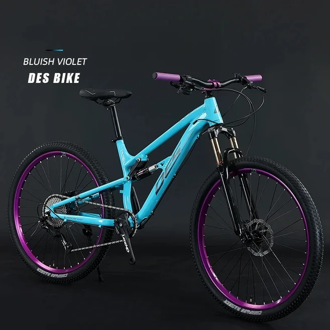 26" 27.5" 알루미늄 합금 산악 자전거 - 9/10/12 속도 이중 충격 흡수 프레임 모든 지형 MTB, 24 inch, 24 speed, blue