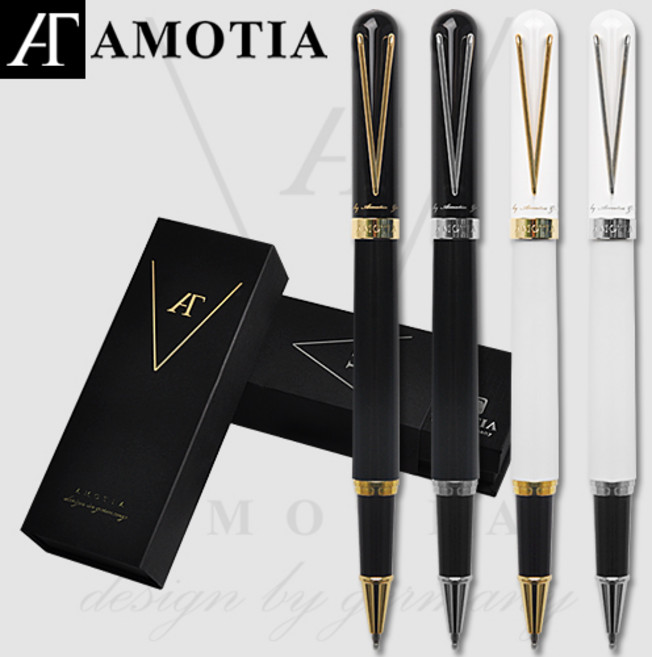 아모티아 발루아 수성펜 퀵 드라이잉크 무료 이니셜 각인 무료 전용케이스 및 쇼핑백 가죽파우치 증정 당일발송, 1개, 화이트실버