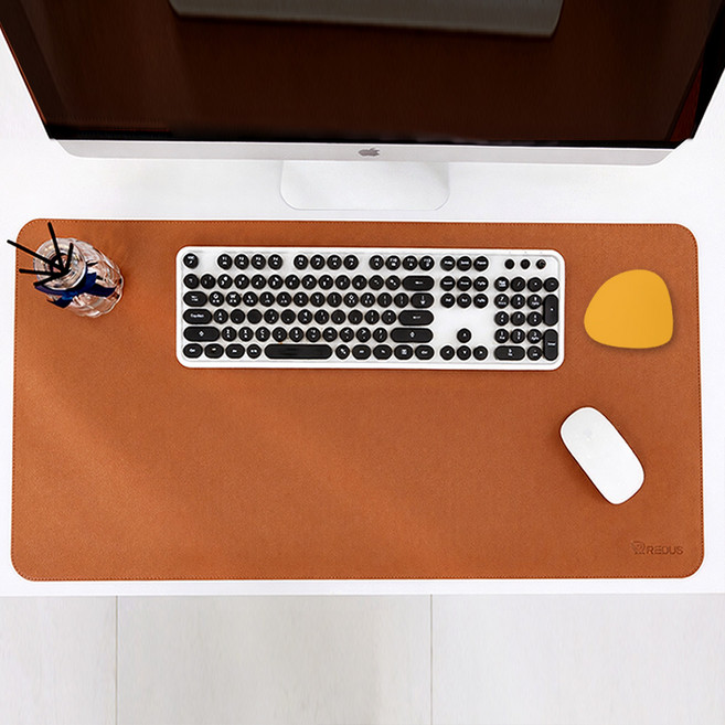 레더스 가죽 와이드 데스크매트 컵받침 세트, 카멜 매트 + 머스타드 컵받침 세트