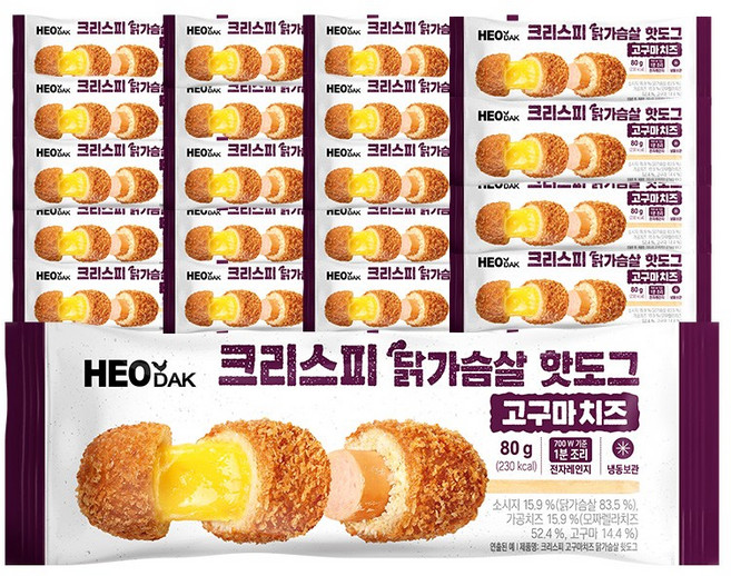 허닭 크리스피 닭가슴살 핫도그 고구마치즈, 20개, 80g