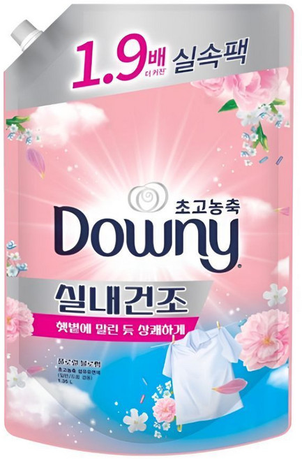 다우니 엑스퍼트 실내건조 플러스 초고농축 섬유유연제 플로럴 프레시향 리필, 1.35L, 12개