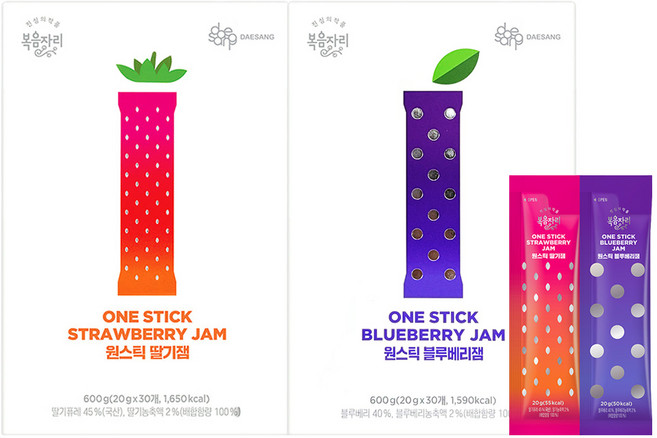 복음자리 원스틱 딸기잼 +블루베리잼 (총 60스틱), 2개, 600g