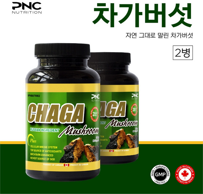 2병 PNC 러시아산 차가버섯 분말 추출 20배 500mg 180, 180정, 2개