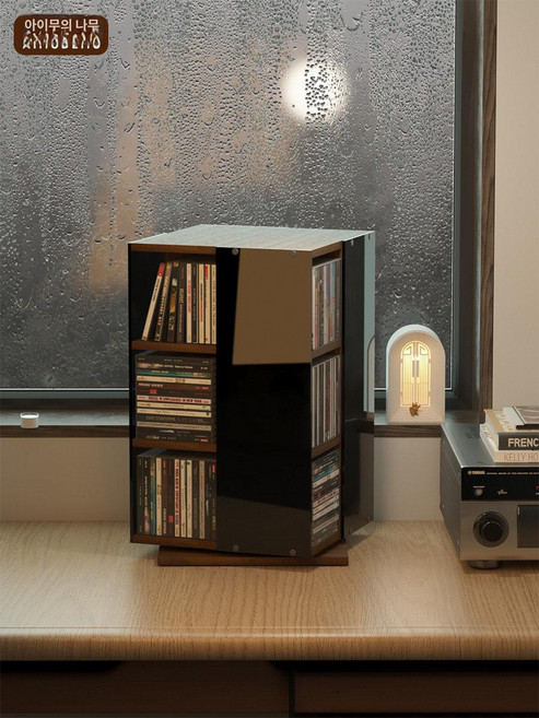 회전 CD진열장 수납장 선반 스탠드 DVD 장식장 랙, 화이트 투명