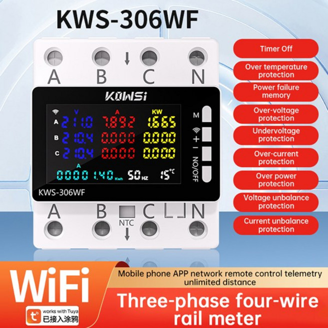 KWS 306 WIFI 전력계 3상 4선 레일 에너지 전압 전류 측정기 APP 원격 제어 AC 85 290V 80A 전압 전류계, KWS 306WIFI, 1개