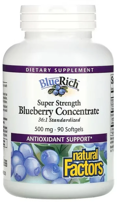 Natural Factors 내추럴 팩터스 고강도 블루베리 농축물 500mg Blueberry 90정, 1개 - 쿠팡