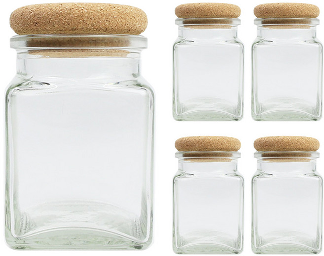 허브150 사각 유리병 코르크마개, 5개, 160ml
