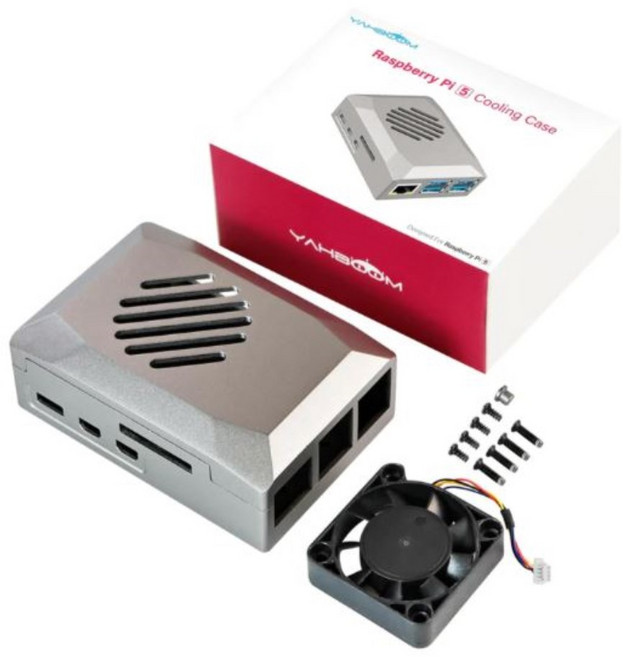 Raspberry Pi 5 Silver ABS 케이스(PWM 냉각 팬 포함), 1개