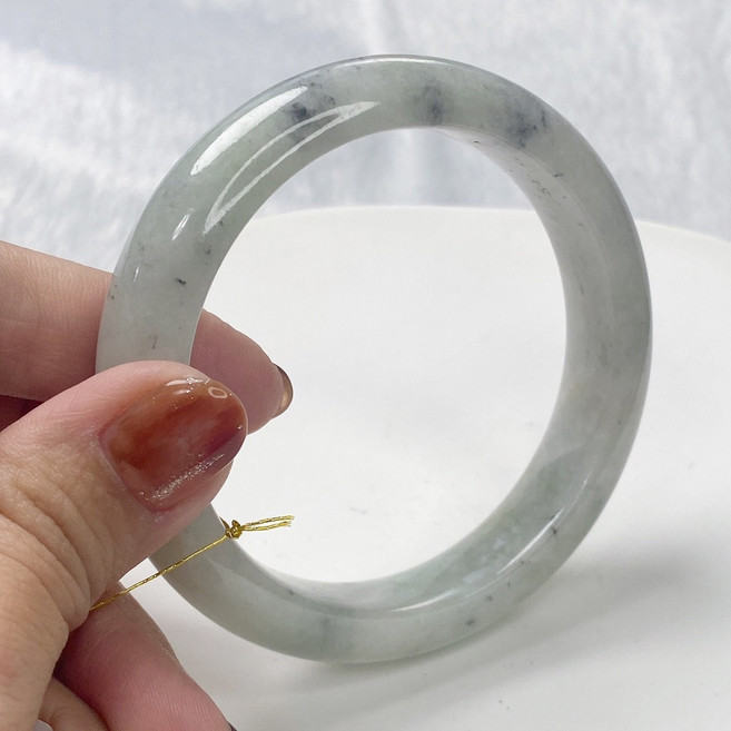 玉我翡翠 撒烏雞平安手鐲 56.8mm A貨翡翠 附陸證