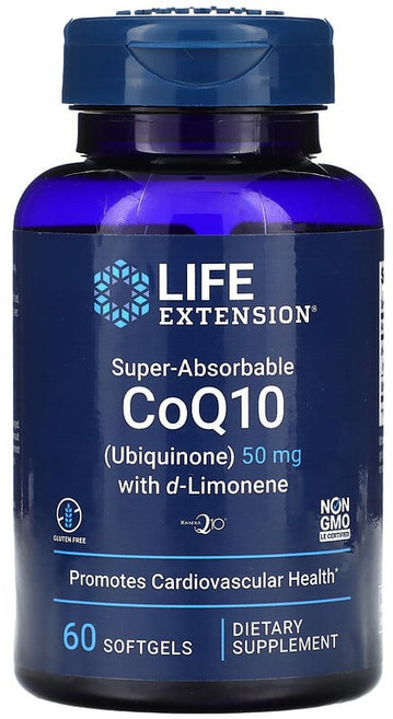 Life Extension d-리모넨이 함유된 흡수율이 매우 높은 CoQ10 50mg 소프트젤 60정 LEX-19496, 1