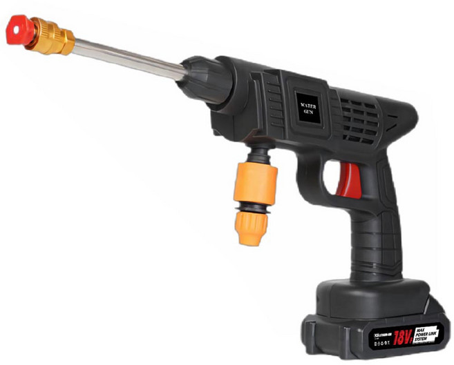 TV홈쇼핑 초강력 무선 고압 물분사기 워터건+밧데리 2개/분사노즐 수압조절 거품세차가능, 본체-BLACK/호스길이, 6m