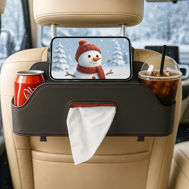 바우더 뒷좌석정리 차량용 컵홀더 수납함, 블랙, 1개