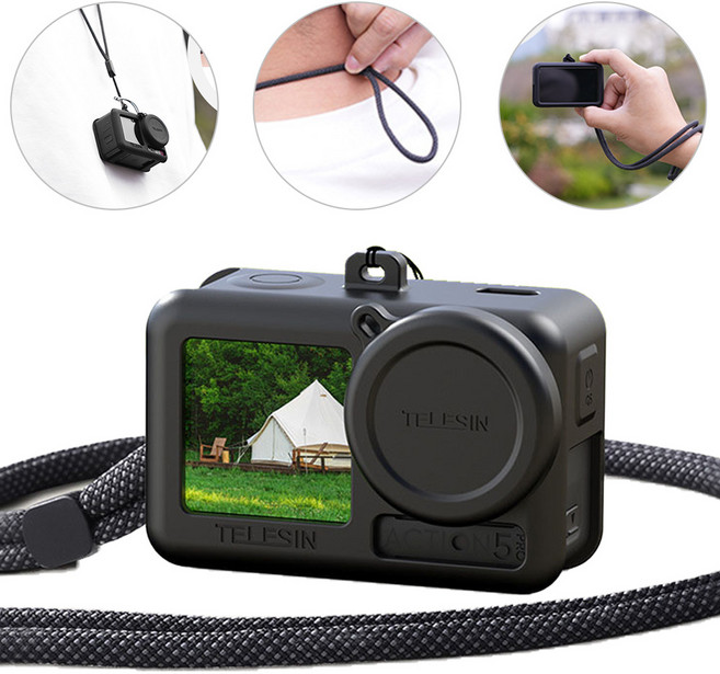텔레신 오즈모 액션 5 4 3 프로 케이스 실리콘 커버 랜야드 렌즈캡 넥스트랩, 1개, 오즈모 액션5 프로 케이스 실리콘 커버 랜야드
