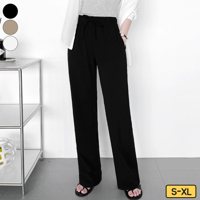 바비팩토리 여성용 여름 찰랑 후들 린넨 밴드 일자핏 팬츠 롱기장 바지