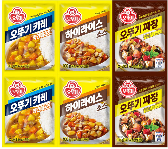 오뚜기카레 약간매운맛 100g 2개+오뚜기짜장 100g 2개+하이라이스소스 100g 2개(총 6개), 1세트, 600g