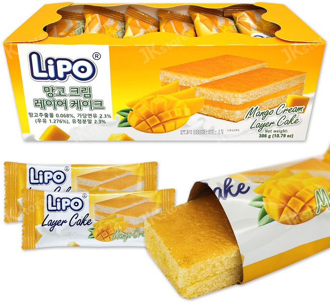 LIPO 리포 망고 크림 레이어 케이크 개별포장 케익, 1개, 306g