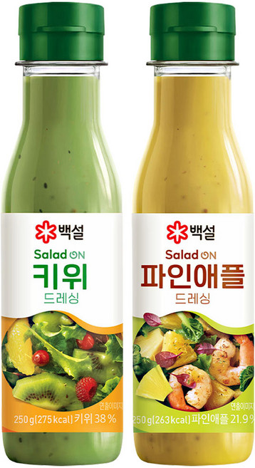 [백설]CJ제일제당 과일 다이어트 드레싱 키위+파인에플 250G 샐러드 드레싱 (아이스박스+아이스팩) 새콤달콤드레싱, 1세트
