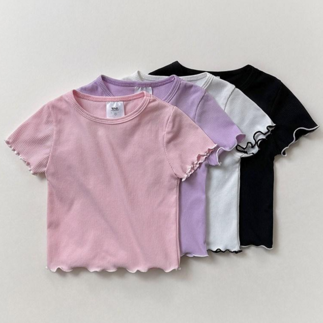 아동 골지 여름 날라리 반팔 티셔츠 여아 데일리 등교룩 등원룩