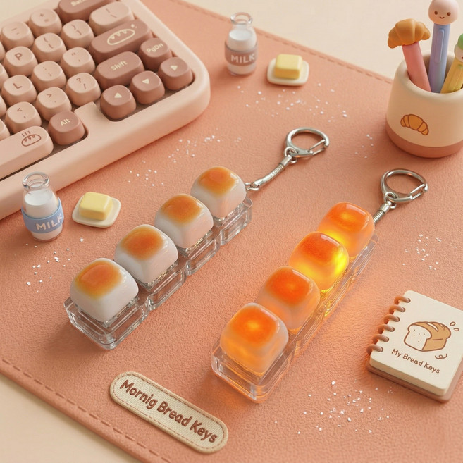 브로키 LED 귀여운 키캡 키링 4구 9구 모닝빵, 1개, 4구_모닝빵