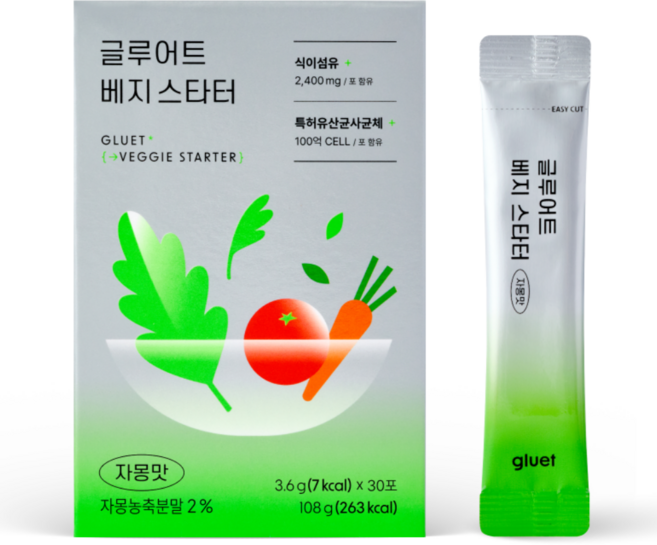글루어트 베지스타터 자몽맛 치커리 식이섬유 이눌린 식전야채 유산균 30포 108g, 1개