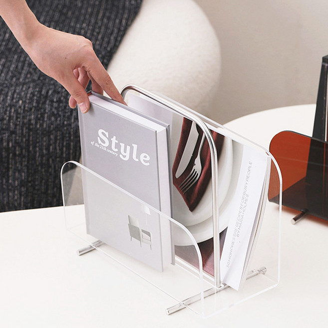 굿메디러브 아크릴 잡지꽂이 매거진랙 책꽂이 인테리어 잡지 수납함, 1단, 투명