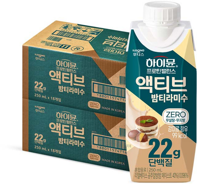 하이뮨 프로틴 밸런스 액티브 22g 밤티라미수 ZERO, 36개, 250ml