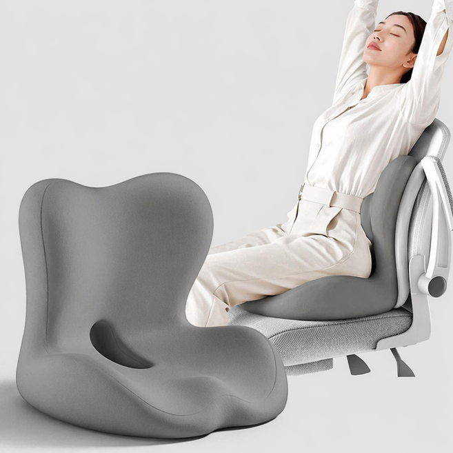 Youchen 바른자세교정 메모리폼 3D일체형허리쿠션 사무실의자 등받이쿠션 편안한 꼬리뼈 보호방석 골반 압력 분산, 다크그레이