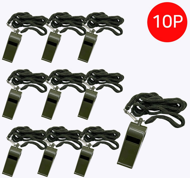 국방 호각 / 호루라기 10P 세트 (줄포함) - 휘슬 군용 훈련 체육대회 심판 호신용 경비 보안 안전 등산, 1세트