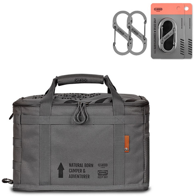카고컨테이너 커스텀백 M 캠핑가방 다용도 이소가스 부탄가스 수납 + 카라비너M 2개입, 그레이, 1개
