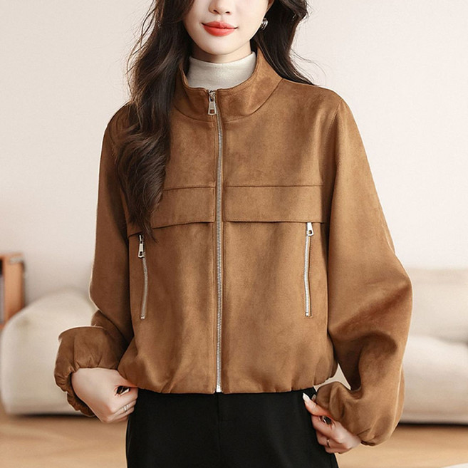 옌츠 여성 봄 가을용 무스탕 쇼트 점퍼 Sugar