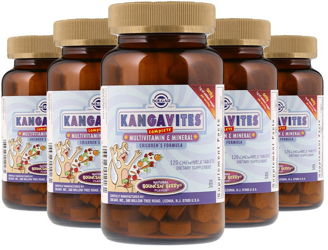 [정품 미국 배송] 솔가 캉가바이트 어린이 종합 비타민 120정-5개 (츄어블) Solgar Kangavites Multivitamin and Mineral Chewable, 1세트, 600정