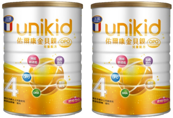 unikid 佑爾康 金貝親 OPO Premium 4號 3歲以上兒童配方, 850g, 2個