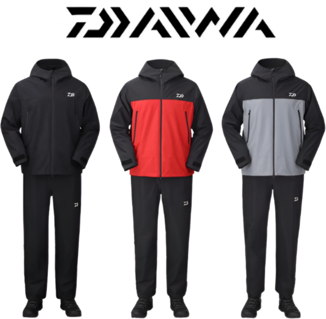 한국 다이와 26 DR-5926K 낚시 레인슈트 우의 우비 의류 봄 여름 가을 낚시복 세트, 블랙 레드, M