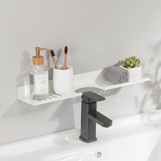 마벨인홈 무타공 세면대 수전 물빠짐 주방 욕실선반 굴곡U자형, 화이트 U자형 선반, 1개