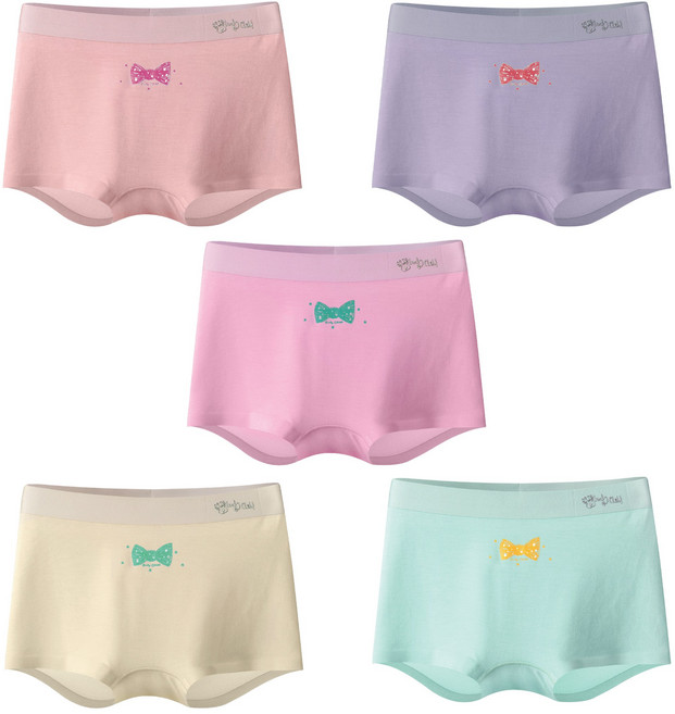 럭키차일드 여아용 프리미엄 60수 텐셀 모달 왕리본 무봉제 사각팬티 드로즈 5종세트 아동 어린이 유아 키즈 팬티 3세부터 12세까지