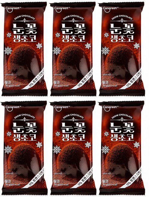 센그레이트 눈꽃 생초코 밀크 40g 부드러운 초콜릿, 6개