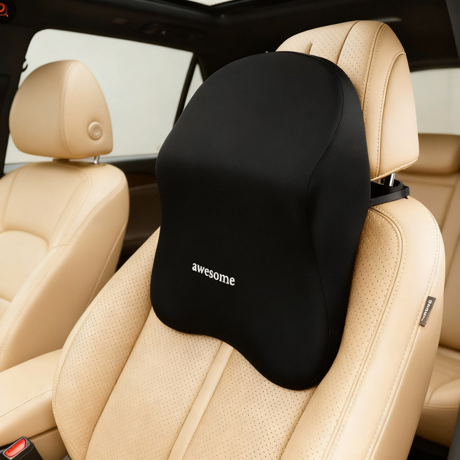 클레미엄 거북목 일자목 전용 차량용목쿠션 헤드레스트목쿠션 메모리폼목쿠션 목베개 목받침, 1개, 리치 블랙
